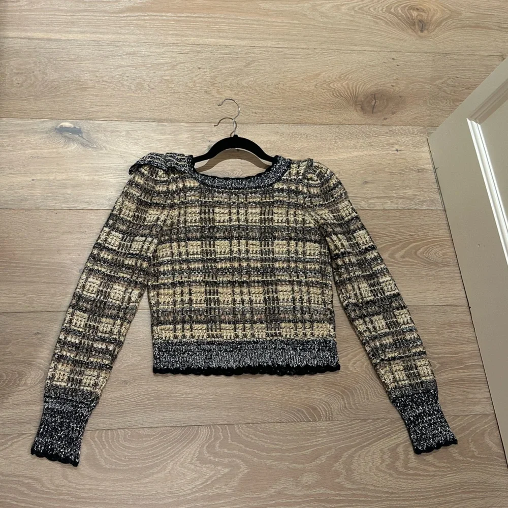 Loveshackfancy Chantria Tweed Boucle cropped cardigan with Black and gold - Picture 6 of 10